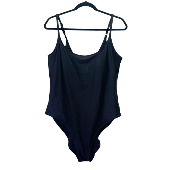 NWT Old Navy Black One Piece Swimsuit Size XL Minimal Scoop Neck Bathing Suit - Picture 2 of 12